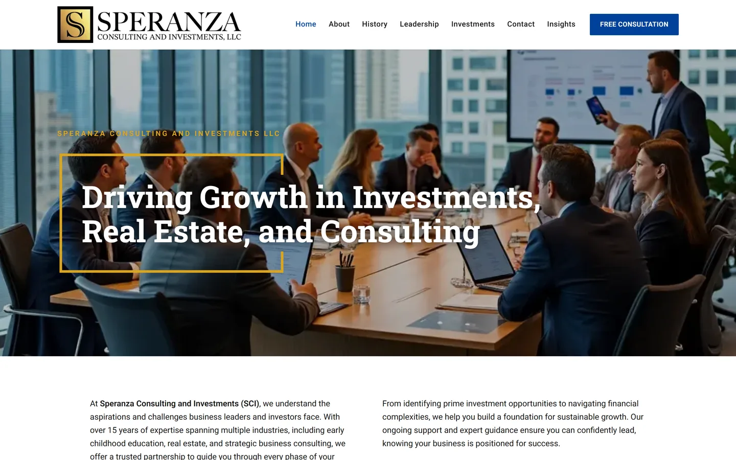 Speranza Consulting — Consulting · Client, built by Chris Hornak